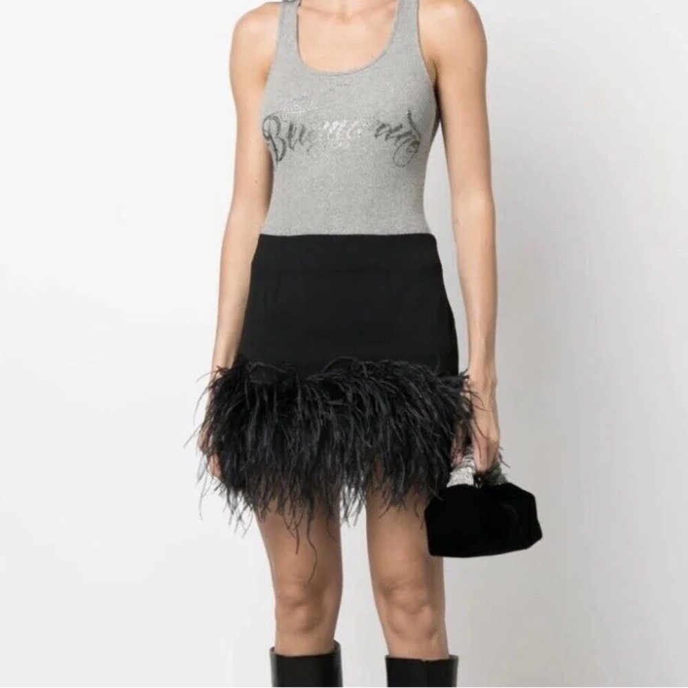 Polo Ralph Lauren black  Ostrich Feather Hem Mini Skirt Western Preppy size 6